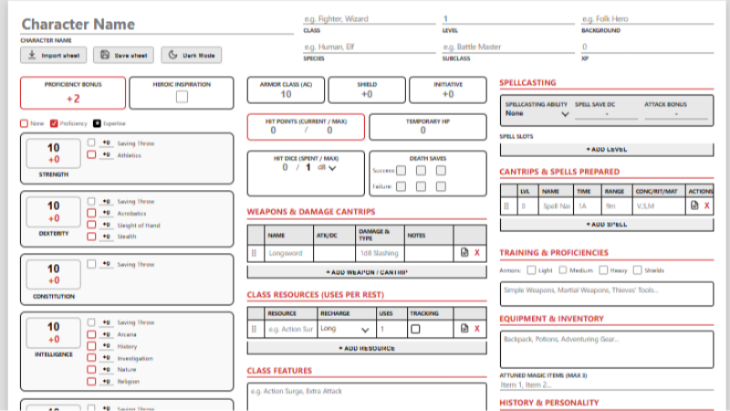 D&D 2024 character sheet